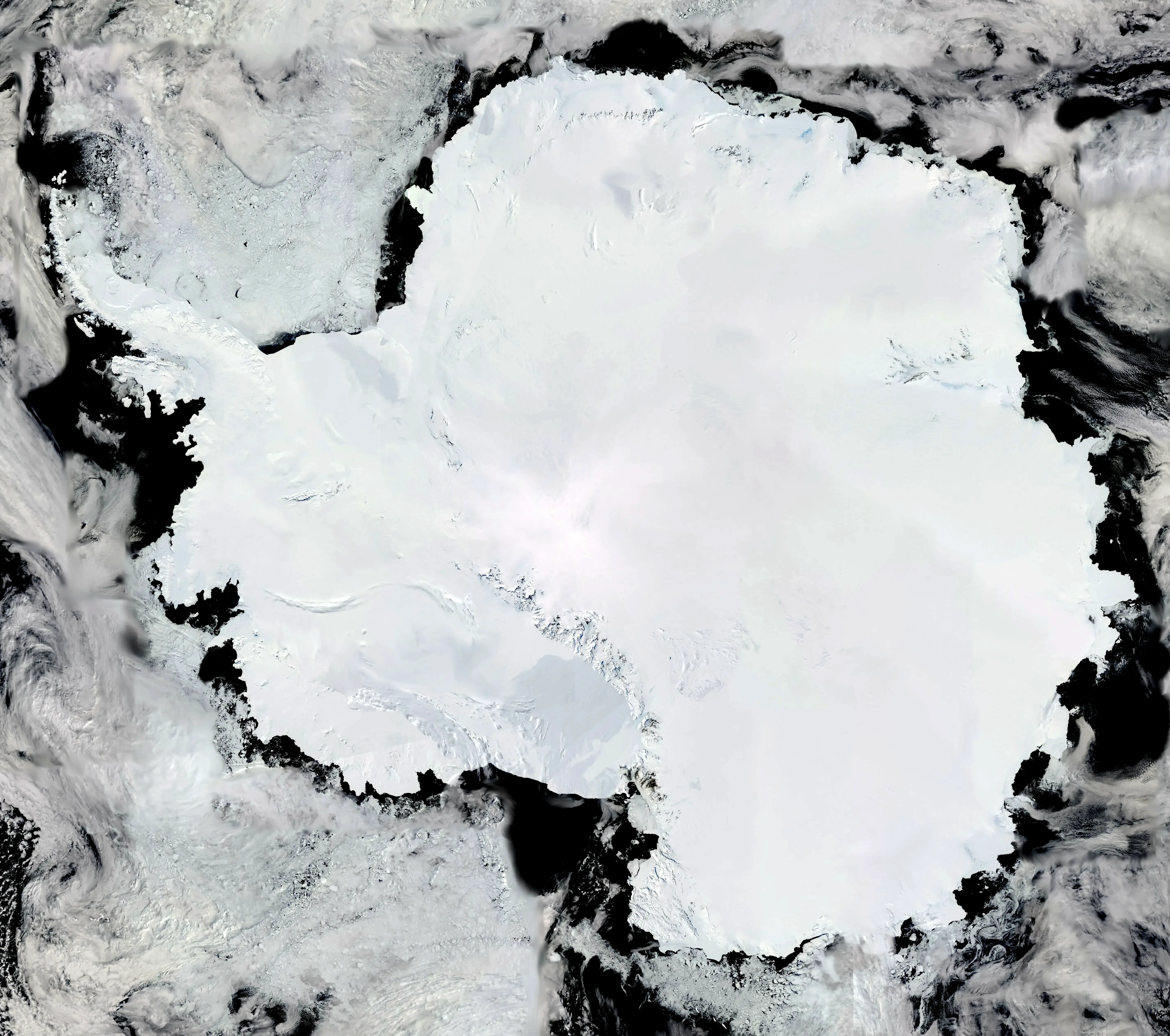RGB satellite imagery of Antarctica surface features and ice margins (1km resolution)