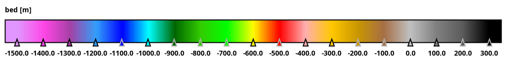 Color-coded legend for Antarctic bedrock elevation in meters above sea level